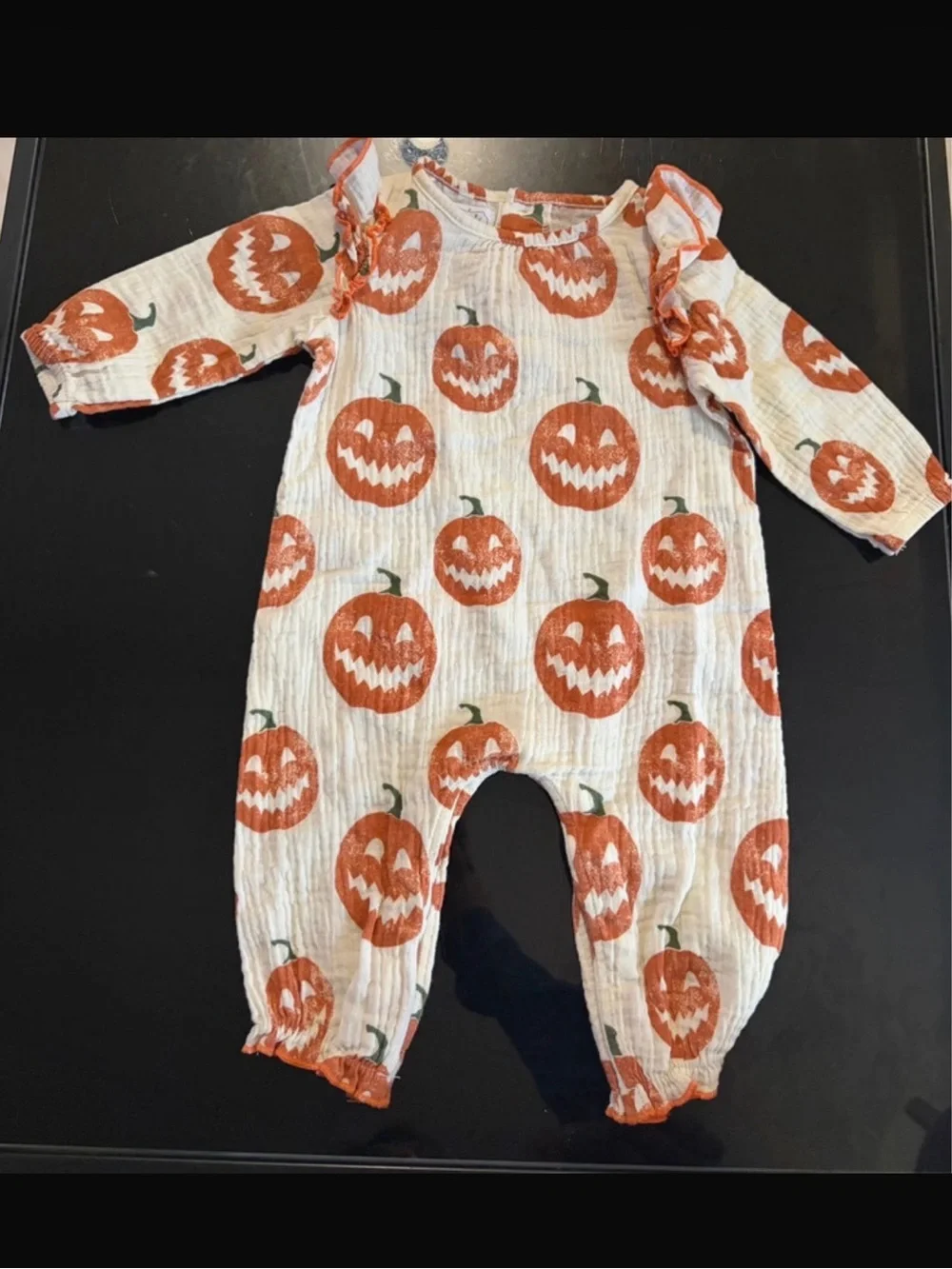 Mud Pie Jack-O-Lantern Print Romper Baby 3-6 M